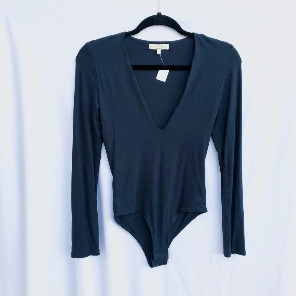 Small deep v navy blue bodysuit